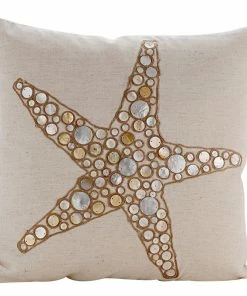 The HomeCentric Beige Decorative Pillow Covers 18"x18" Cotton, Starfish Coated Pearl