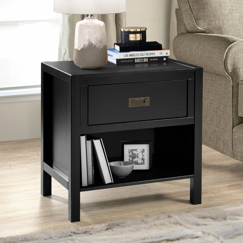 Walker Edison 1-Drawer Classic Solid Wood Nightstand, Black 4 Walker Edison 1-Drawer Classic Solid Wood Nightstand, Black - Image 4