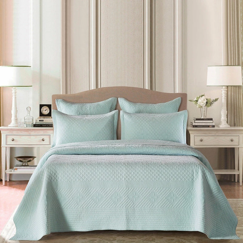 Calla Angel Saint Ivory Luxury Pure Cotton Quilt, Light Aqua, Queen 2 Calla Angel Saint Ivory Luxury Pure Cotton Quilt, Light Aqua, Queen - Image 2