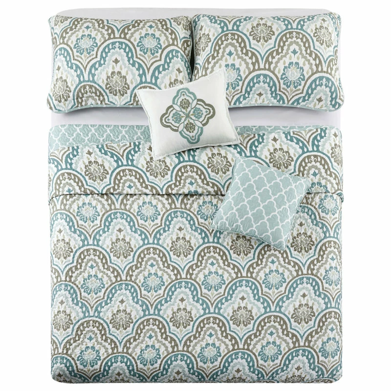 BNF Home Tivoli Ikat Quilted 5 Piece Bed Spread Set, Teal Aqua, Floor Touching King 3 BNF Home Tivoli Ikat Quilted 5 Piece Bed Spread Set, Teal Aqua, Floor Touching King - Image 3
