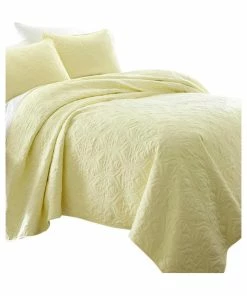 Ienjoy Home Becky Cameron Premium Ultra Soft Damask Pattern Quilted Coverlet Set, Yellow, Ki