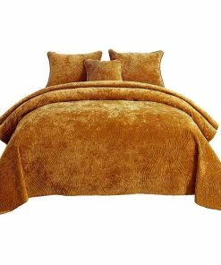 Tache Home Fashion Velvet Dreams Melted Gold Plush Ripple Waves Bedspread, Cal King