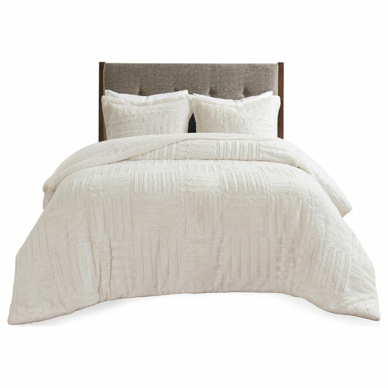 Olliix Madison Park Checkboard Brushed Long Fur Comforter Mini Set, Ivory, Full/Queen 1 Olliix Madison Park Checkboard Brushed Long Fur Comforter Mini Set, Ivory, Full/Queen