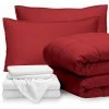 Bare Home 8-Piece Bed-in-a-Bag Split Sizes, Red, White, Split Head Flex King