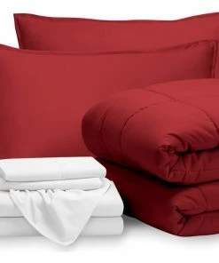 Bare Home 8-Piece Bed-in-a-Bag Split Sizes, Red, White, Split Head Flex King