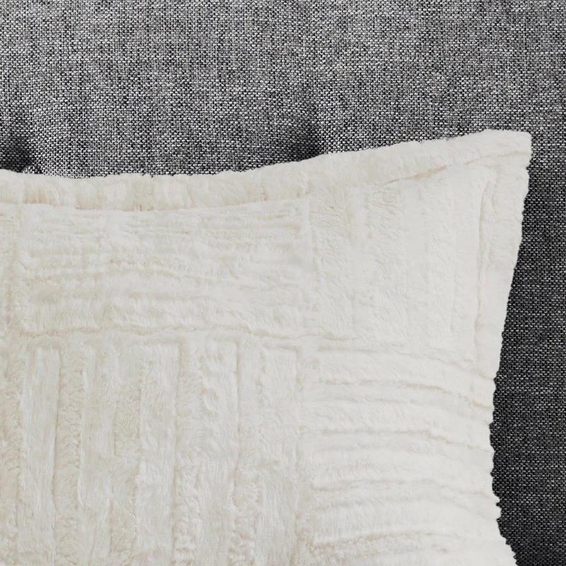 Olliix Madison Park Checkboard Brushed Long Fur Comforter Mini Set, Ivory, Full/Queen 7 Olliix Madison Park Checkboard Brushed Long Fur Comforter Mini Set, Ivory, Full/Queen - Image 7