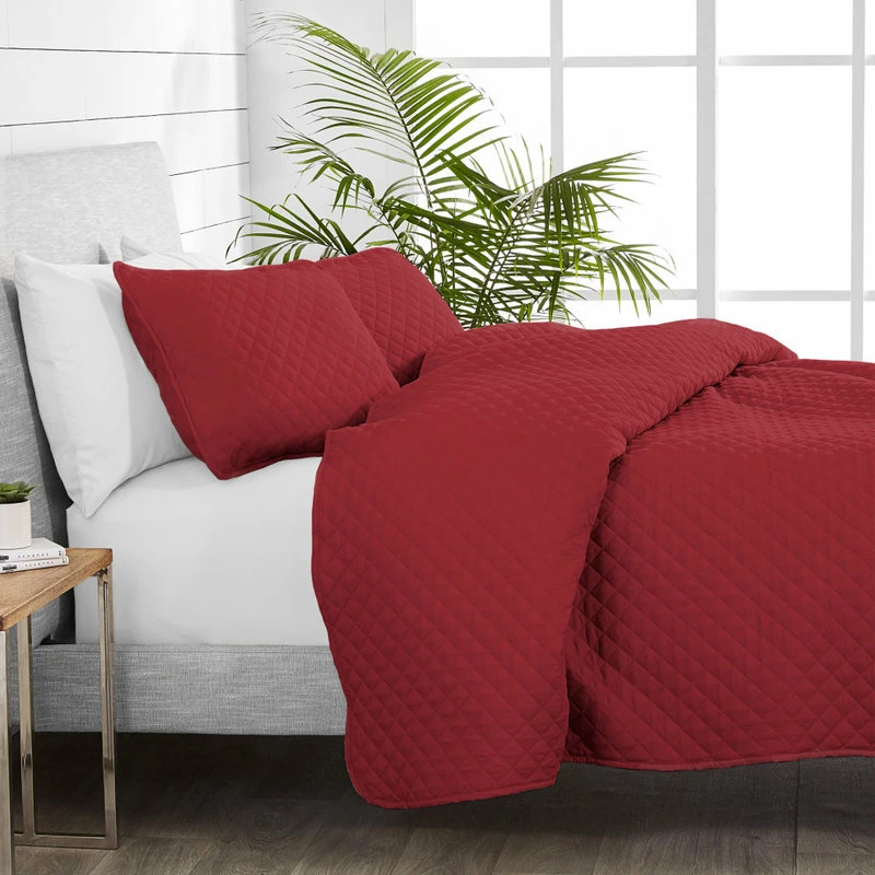 Bare Home Diamond Stitched Coverlet Set, Red, Full/Queen 4 Bare Home Diamond Stitched Coverlet Set, Red, Full/Queen - Image 4