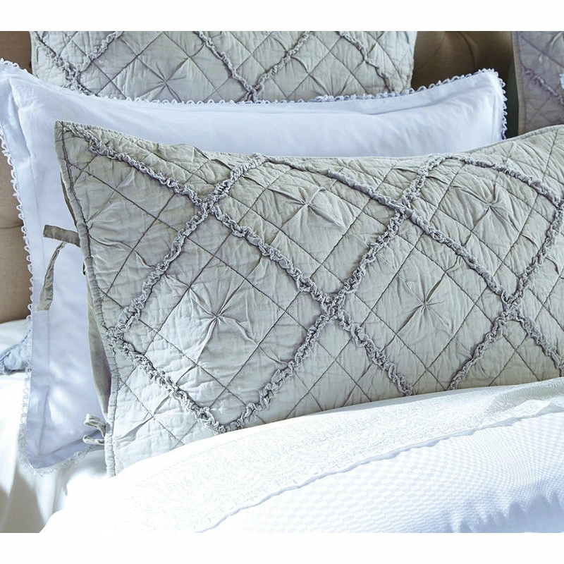 Calla Angel Diamond Applique Luxury Pure Voile Quilted Pillow Sham, Fog, Standard 2 Calla Angel Diamond Applique Luxury Pure Voile Quilted Pillow Sham, Fog, Standard - Image 2