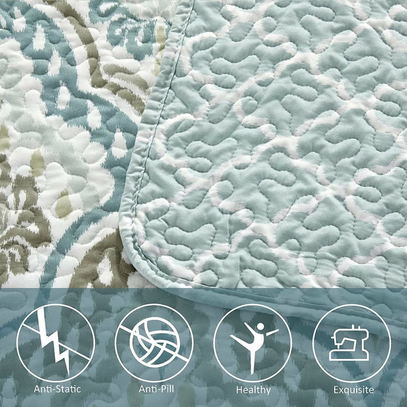 BNF Home Tivoli Ikat Quilted 5 Piece Bed Spread Set, Teal Aqua, Floor Touching King 10 BNF Home Tivoli Ikat Quilted 5 Piece Bed Spread Set, Teal Aqua, Floor Touching King - Image 10