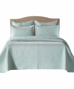 Calla Angel Saint Ivory Luxury Pure Cotton Quilt, Light Aqua, Queen