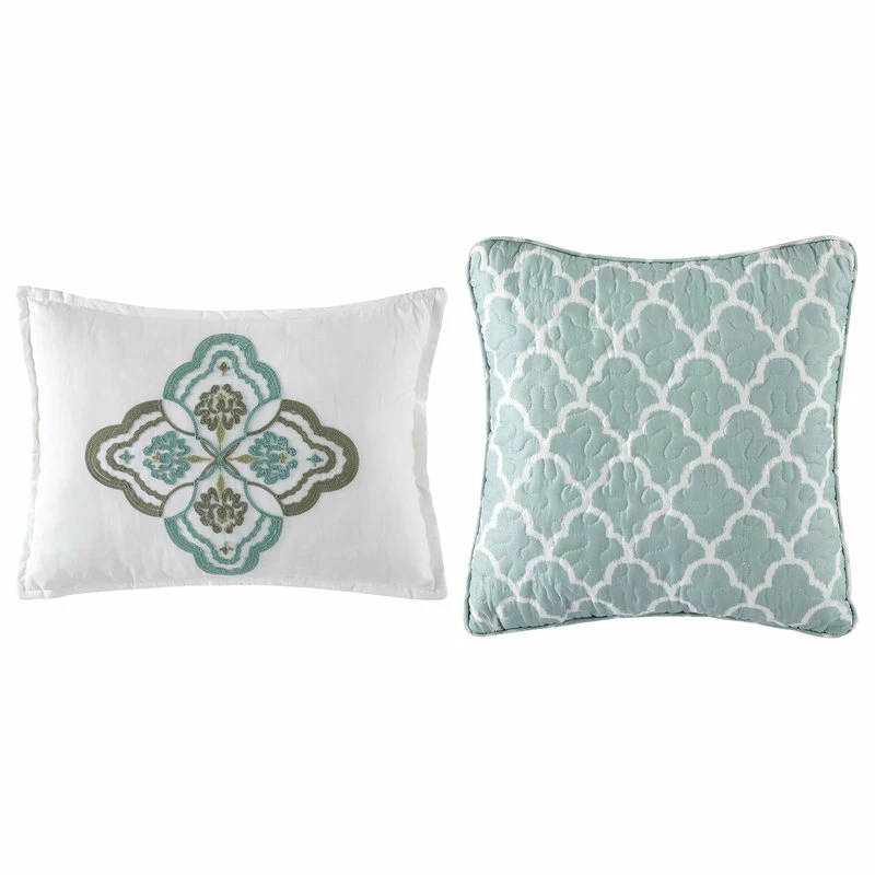 BNF Home Tivoli Ikat Quilted 5 Piece Bed Spread Set, Teal Aqua, Floor Touching King 6 BNF Home Tivoli Ikat Quilted 5 Piece Bed Spread Set, Teal Aqua, Floor Touching King - Image 6