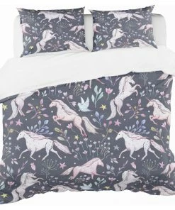 Designart Watercolor Unicorn Pattern Modern Teen Duvet Cover Set, King