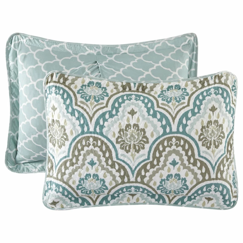 BNF Home Tivoli Ikat Quilted 5 Piece Bed Spread Set, Teal Aqua, Floor Touching King 5 BNF Home Tivoli Ikat Quilted 5 Piece Bed Spread Set, Teal Aqua, Floor Touching King - Image 5