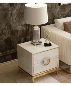 HOMARY Bedroom Nightstand With 2 Drawers, Wood/Stainless Steel, White 11 HOMARY Bedroom Nightstand With 2 Drawers, Wood/Stainless Steel, White -Bare Sales Store 6eb119b60ef1c569 5178 w800 h800 b0 p0