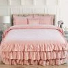 BNF Home Matte Satin Ruffle 4 Piece Bed Spread Set, Pink, Queen