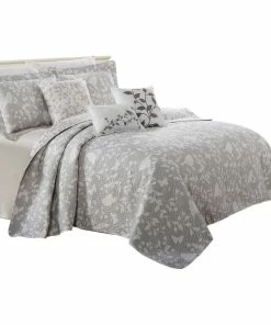 BNF Home Birdsong 6-Piece Bed Spread Set, Gray, Cal King