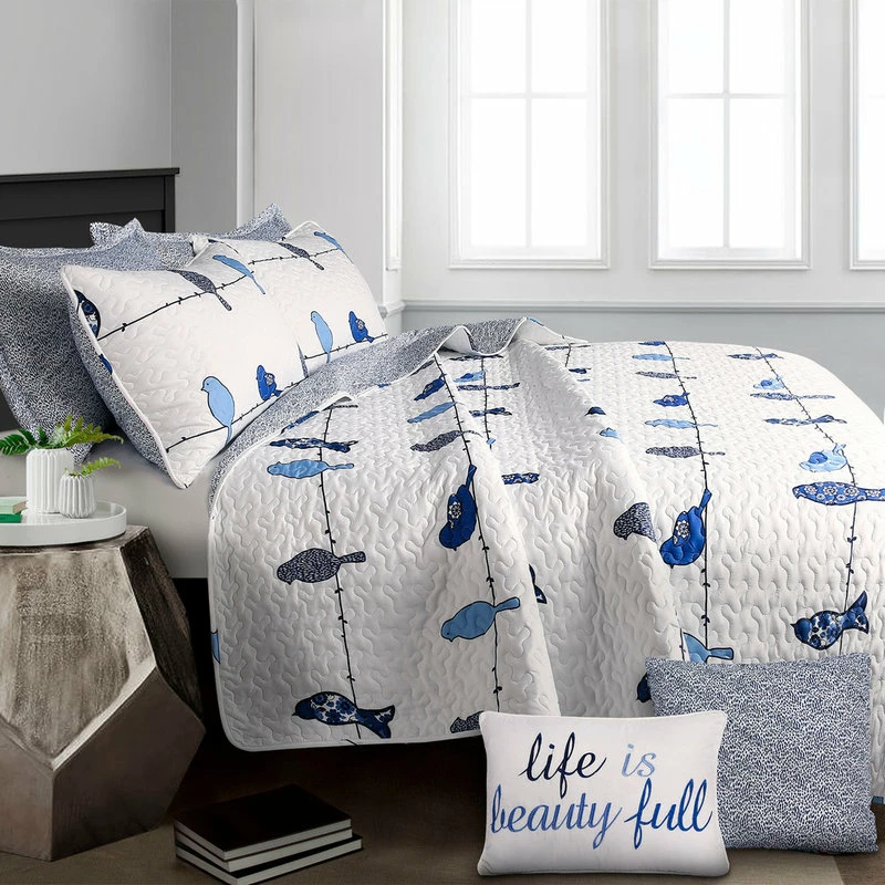 Lush Décor Rowley Birds Quilt Set, Navy, King 3 Lush Décor Rowley Birds Quilt Set, Navy, King - Image 3