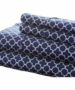 Ienjoy Home Home Collection Premium 4-Piece Quadrafoil Printed Bed Sheet Set, Full, Navy -Bare Sales Store 76114ea40acfd34b 9485 w800 h800 b1 p0