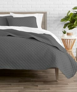 Bare Home Diamond Stitched Coverlet Set, Gray, Twin/Twin Xl