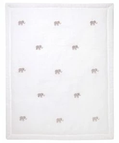 Lambs & Ivy Signature Elephant Creamy White Linen Embroidered Baby Crib Quilt
