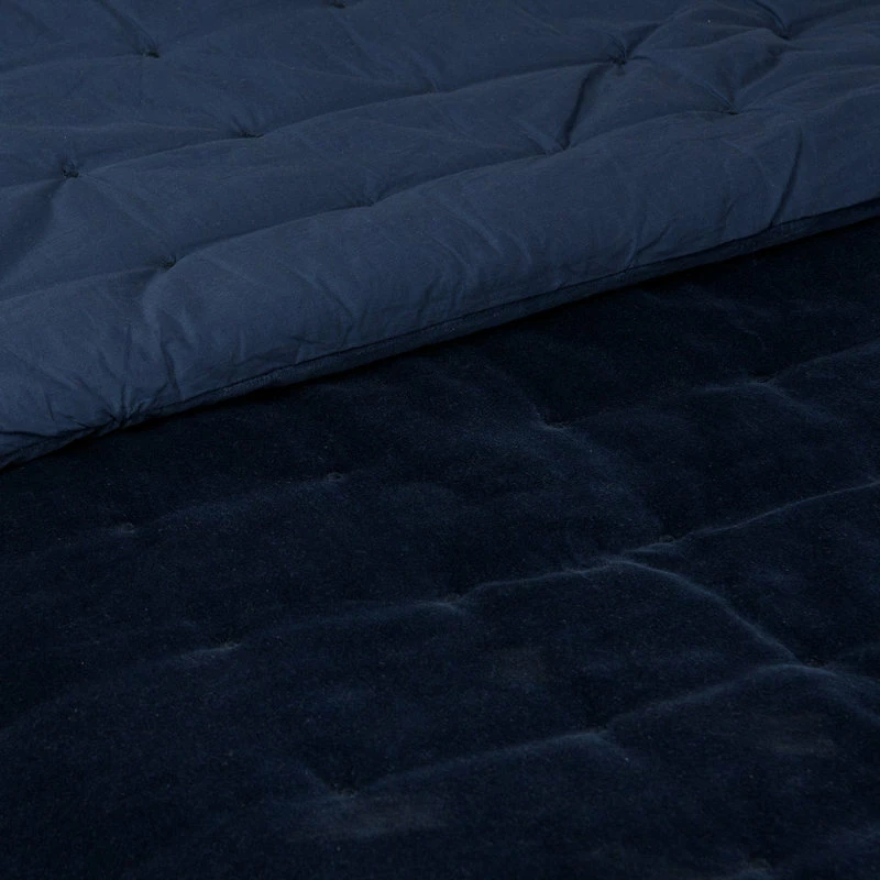 Best Home Fashion Velvet And Cotton Tufted Quilt, Navy, Queen 6 Best Home Fashion Velvet And Cotton Tufted Quilt, Navy, Queen - Image 6