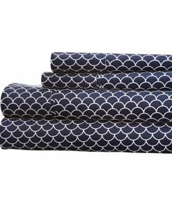 Ienjoy Home Becky Cameron Scallops Pattern 4 Piece Bed Sheet Set, Navy, King