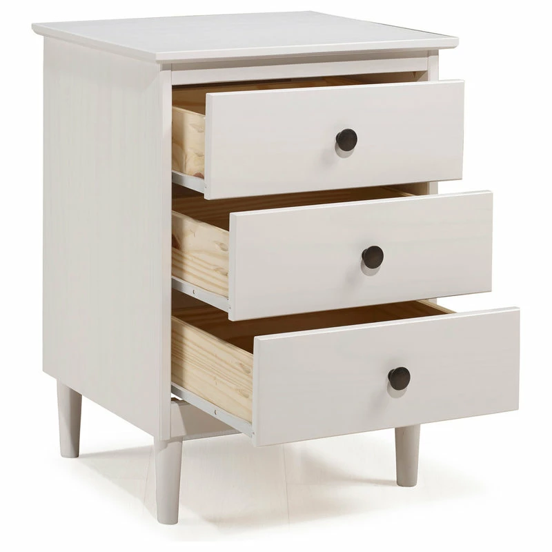 Walker Edison Classic Midcentury Modern 3-Drawer Solid Wood Nightstand, White 4 Walker Edison Classic Midcentury Modern 3-Drawer Solid Wood Nightstand, White - Image 4