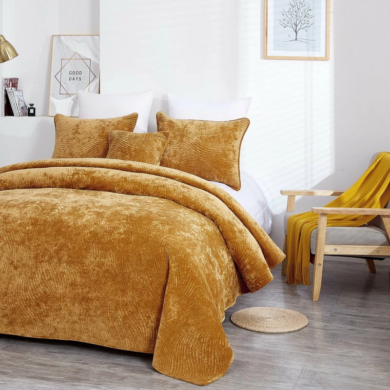 Tache Home Fashion Velvet Dreams Melted Gold Plush Ripple Waves Bedspread, Cal King 2 Tache Home Fashion Velvet Dreams Melted Gold Plush Ripple Waves Bedspread, Cal King - Image 2