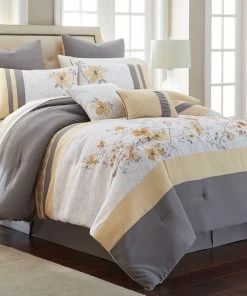 Nanshing America Candice 12-Piece Comforter Set, Gray/Yellow, Queen