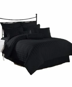 Luxury Egyptian Linens Black Stripe California King Down Alternative Comforter 8-Piece