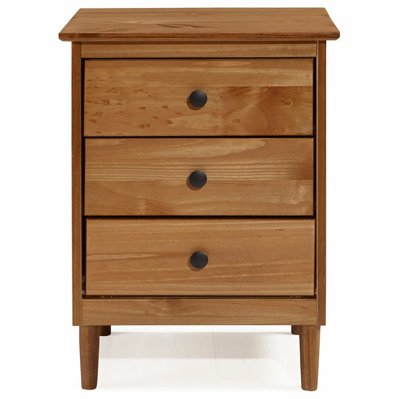 Walker Edison Classic Midcentury Modern 3-Drawer Solid Wood Nightstand, Caramel 4 Walker Edison Classic Midcentury Modern 3-Drawer Solid Wood Nightstand, Caramel - Image 4