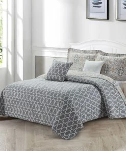 BNF Home Lanza Printed Microfiber Quilt Coverlet Set, Gray, Over-Sized King, 122"x106" -Bare Sales Store 8331bf420e3a136f 7515 w800 h800 b0 p0