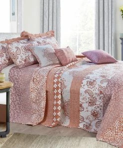 BNF Home Coral Chevron 9-Piece Bed Spread Set, Coral, King, 122"x106" -Bare Sales Store 85c1185103071717 1144 w800 h800 b0 p0