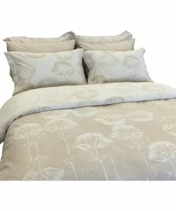Natural Comfort Yue Home Textile Yarn-Dyed Linen Cotton Duvet Cover Set, Hydrangea, Dune, King
