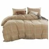 BNF Home Windowpane Washed Cotton Duvet Cover Set, Camel, King, 102"x90"