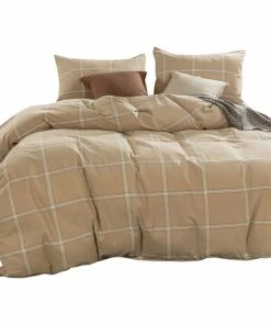 BNF Home Windowpane Washed Cotton Duvet Cover Set, Camel, King, 102"x90"
