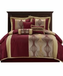 Nanshing America Kath 7-Piece Jacquard Comforter Set, Wine Gold, Queen