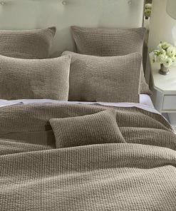 HiEnd Accents Stonewashed Cotton Velvet Quilt Set, Full/Queen, Taupe, 3 Piece