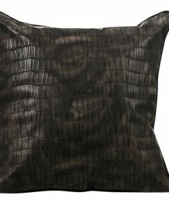 The HomeCentric Black Decorative Euro Shams 26"x26" Faux Leather, Paved Black