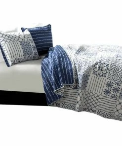 Lush Décor Monique Quilt Blue 3Pc Set Full/Queen