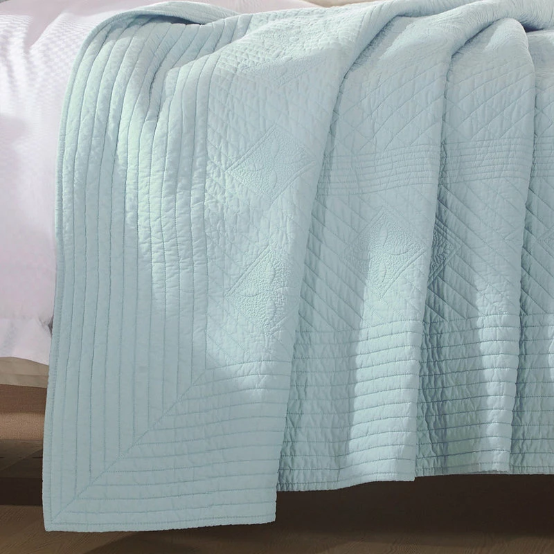 Calla Angel Saint Ivory Luxury Pure Cotton Quilt, Light Aqua, Queen 3 Calla Angel Saint Ivory Luxury Pure Cotton Quilt, Light Aqua, Queen - Image 3