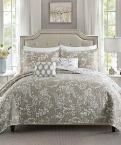 Home Soft Things LA Boheme 5 Piece Printed Bed Spread Set, Taupe, King