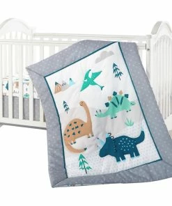 Nanshing America, Inc. The Jungle Friends 3 Piece Baby Nursery Bedding Set, Cute Dino, 33 X 42