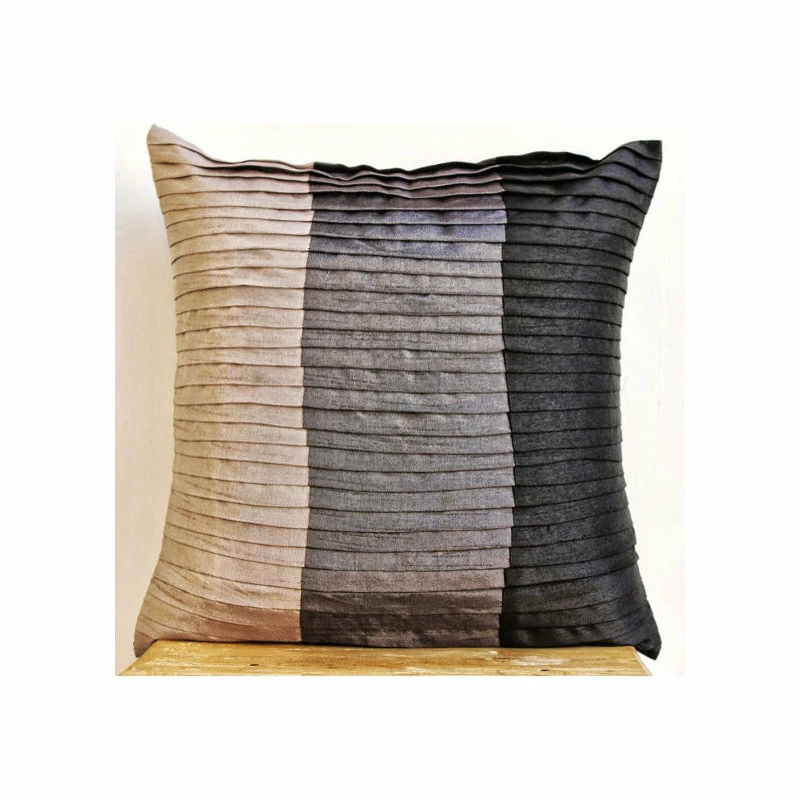 The HomeCentric Black Color Block & Pintucks 26"x26" Silk Euro Sham, Dark Secret 2 The HomeCentric Black Color Block & Pintucks 26"x26" Silk Euro Sham, Dark Secret - Image 2