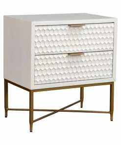 Origins By Alpine White Pearl Wood 2 Drawer Nightstand In White