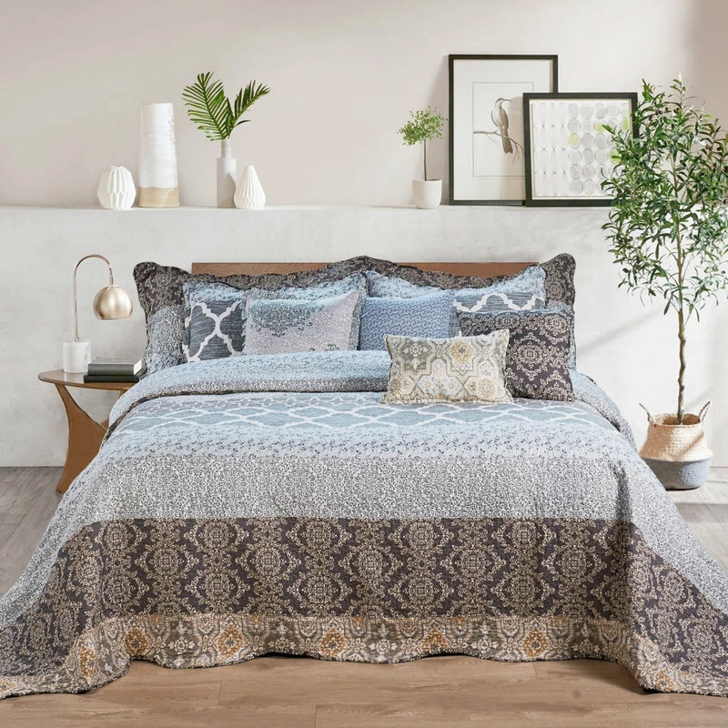 BNF Home Serenta Floral Medalion 9-Piece Bed Spread Set, Gray, King, 122"x106" 4 BNF Home Serenta Floral Medalion 9-Piece Bed Spread Set, Gray, King, 122"x106" - Image 4