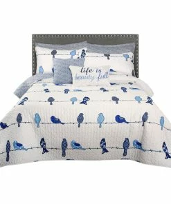 Lush Décor Rowley Birds Quilt Set, Navy, King