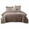 Tache Home Fashion Beige Velvet Diamond Tuft Bedspread Set, Twin