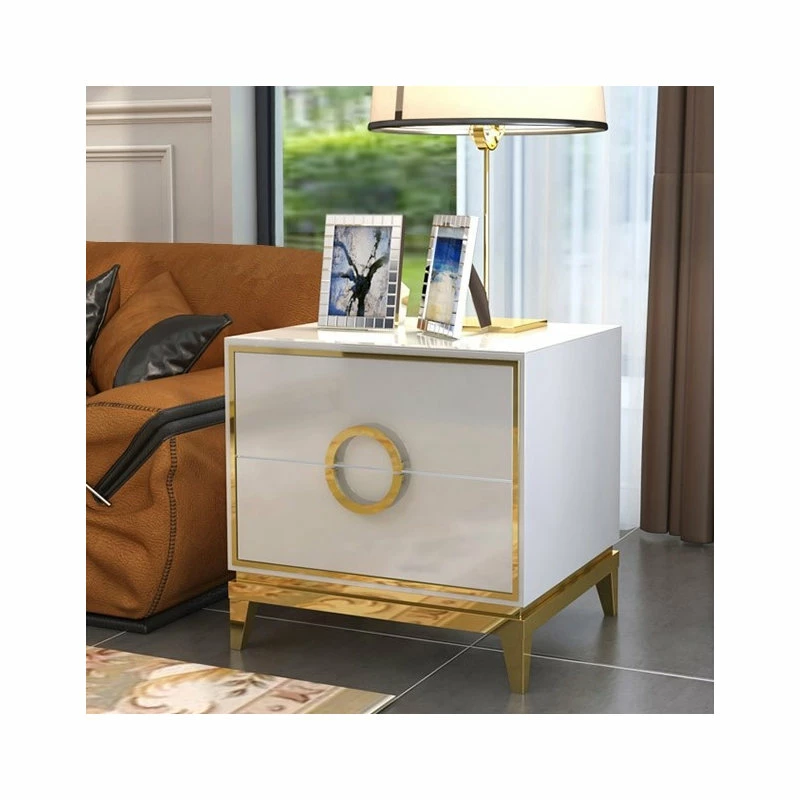 HOMARY Bedroom Nightstand With 2 Drawers, Wood/Stainless Steel, White 2 HOMARY Bedroom Nightstand With 2 Drawers, Wood/Stainless Steel, White - Image 2