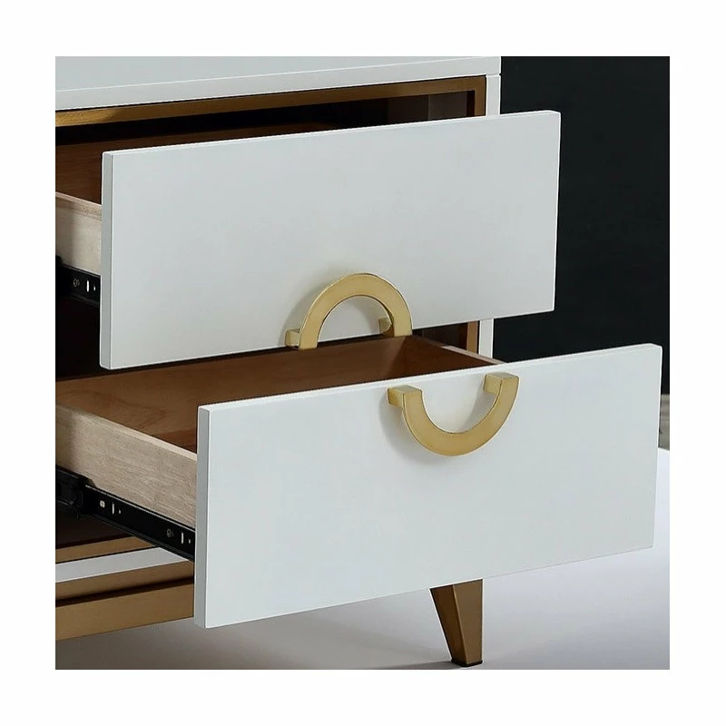 HOMARY Bedroom Nightstand With 2 Drawers, Wood/Stainless Steel, White 4 HOMARY Bedroom Nightstand With 2 Drawers, Wood/Stainless Steel, White - Image 4